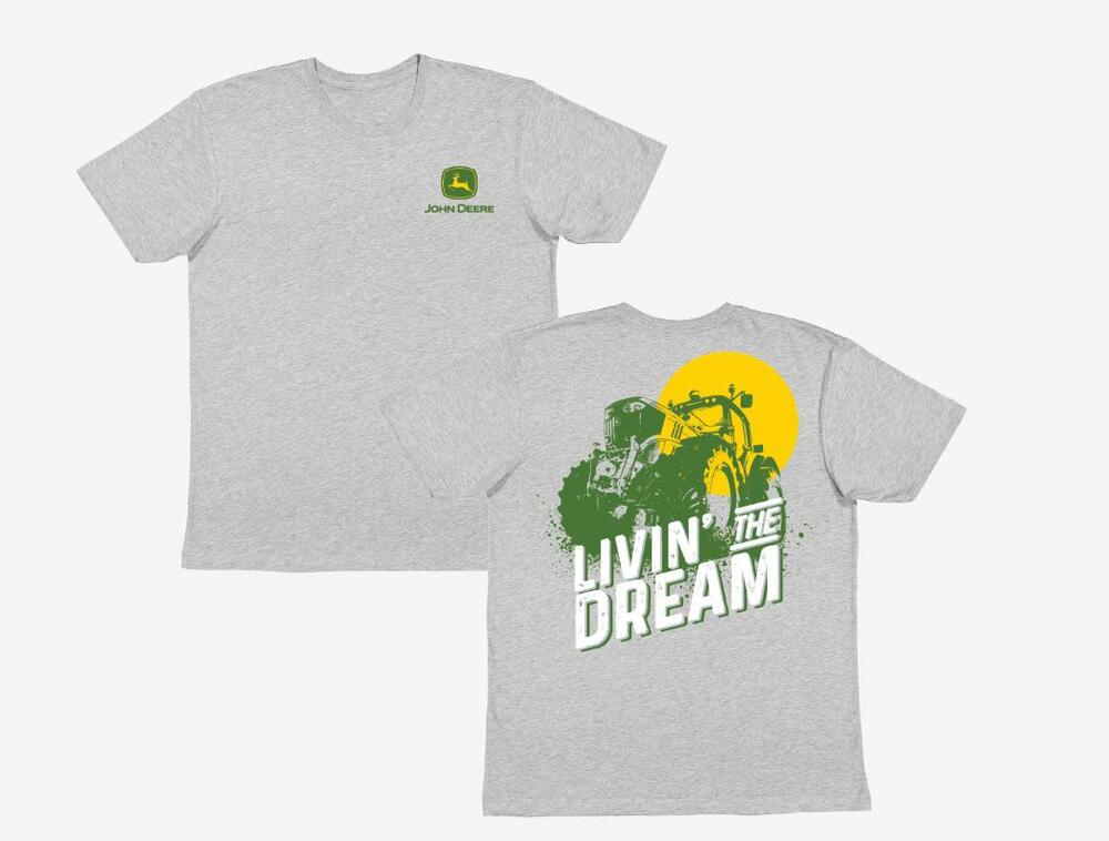 Pánské John Deere tričko Livin´ the Dream, šedé - pohled zepředu a zezadu
