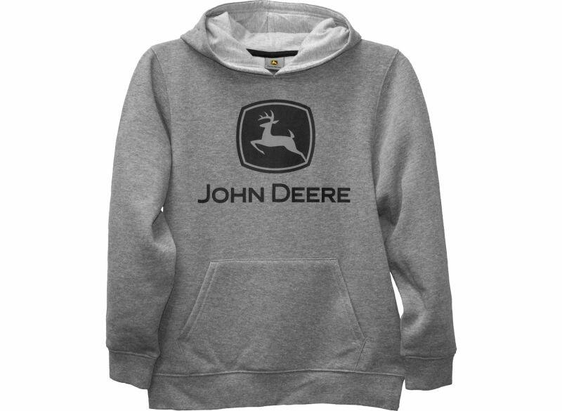 Dětská John Deere mikina logo, šedá - pohled zepředu