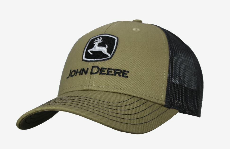 Kšiltovka John Deere s logem a síťovinou, hnědá/khaki - pohled zepředu