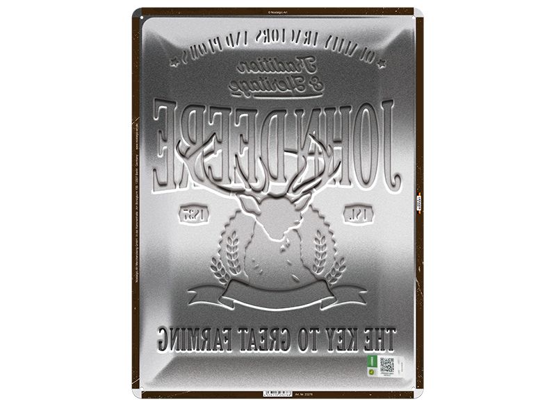 Plechová reklamní cedule John Deere "Tradice a dědictví" s jelenem - pohled zezadu