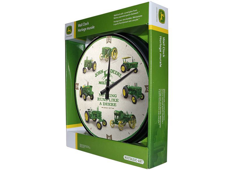 Nástěnné hodiny John Deere s historickými traktory - balení