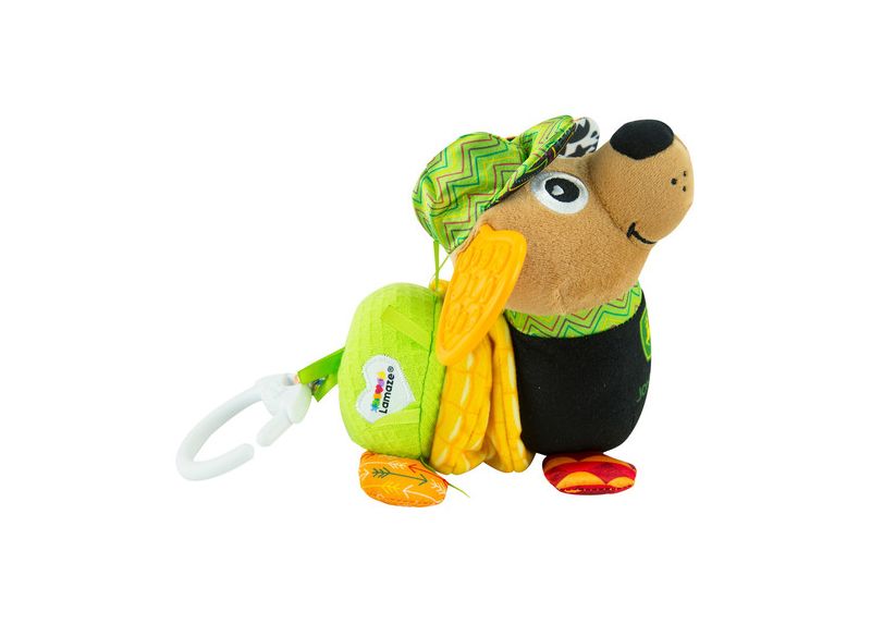 Plyšový pes John Deere Lamaze na závěsný klip - pohled z boku