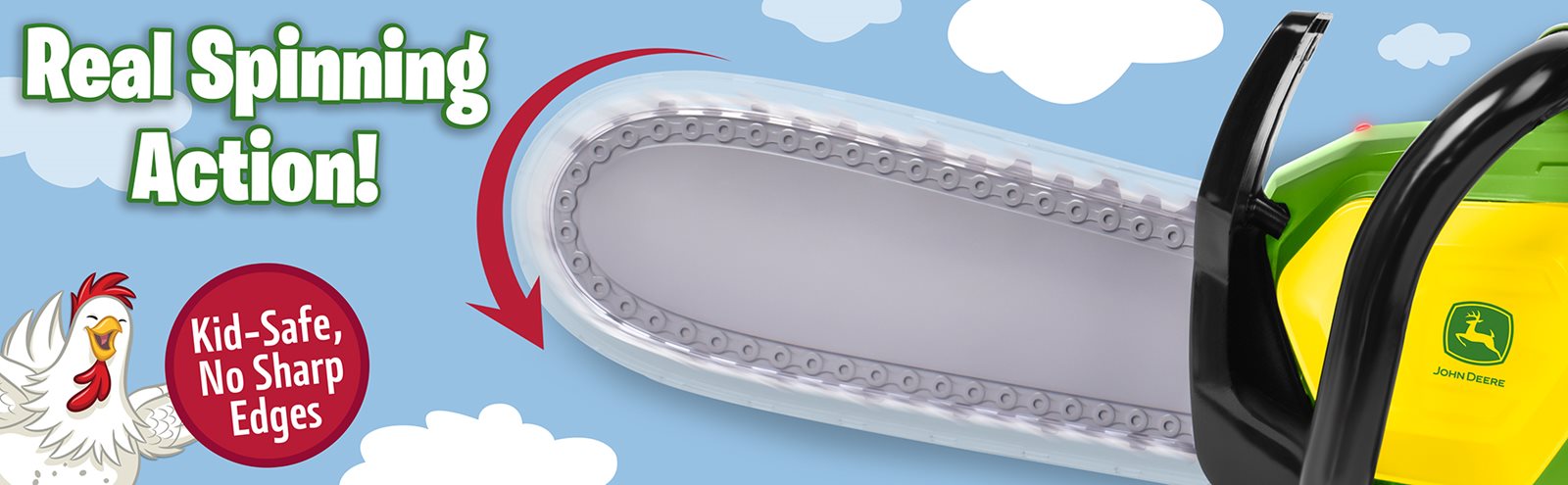 Hračka John Deere řetězová pila Lights&Sounds - otáčející se plastový řemen