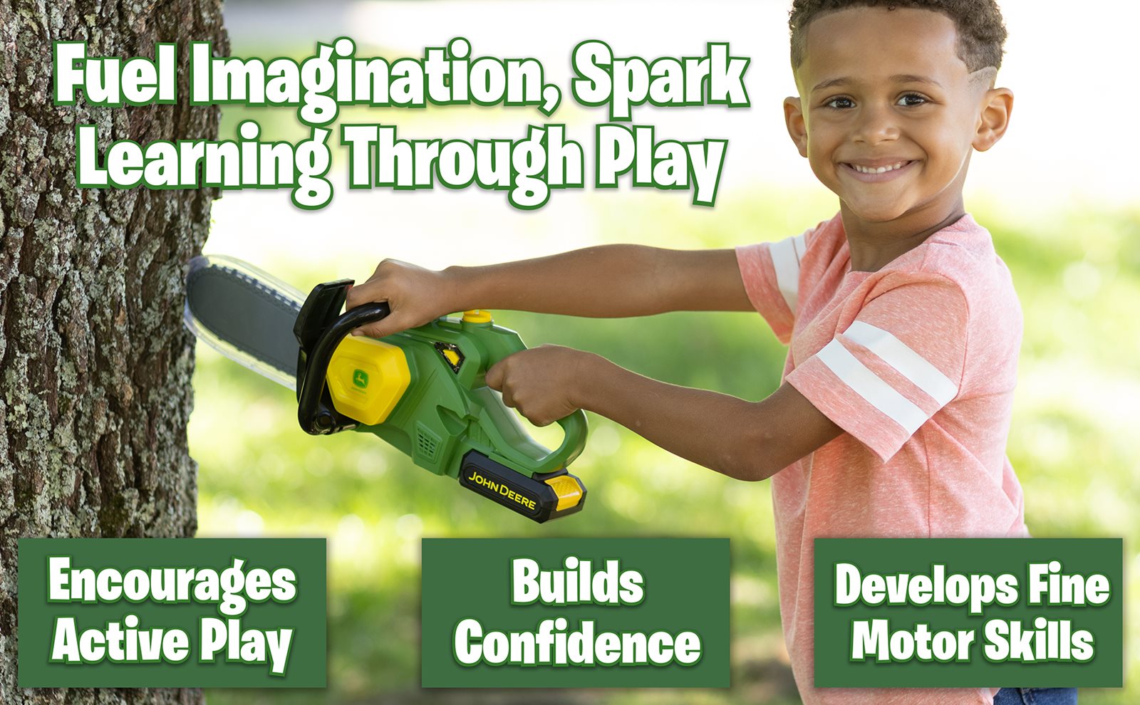 Hračka John Deere řetězová pila Lights&Sounds - zvuk motoru