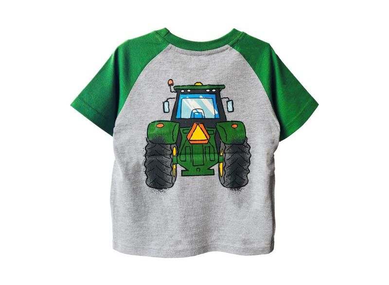 Dětské tričko John Deere "Coming and Going", zeleno-šedé - pohled zezadu