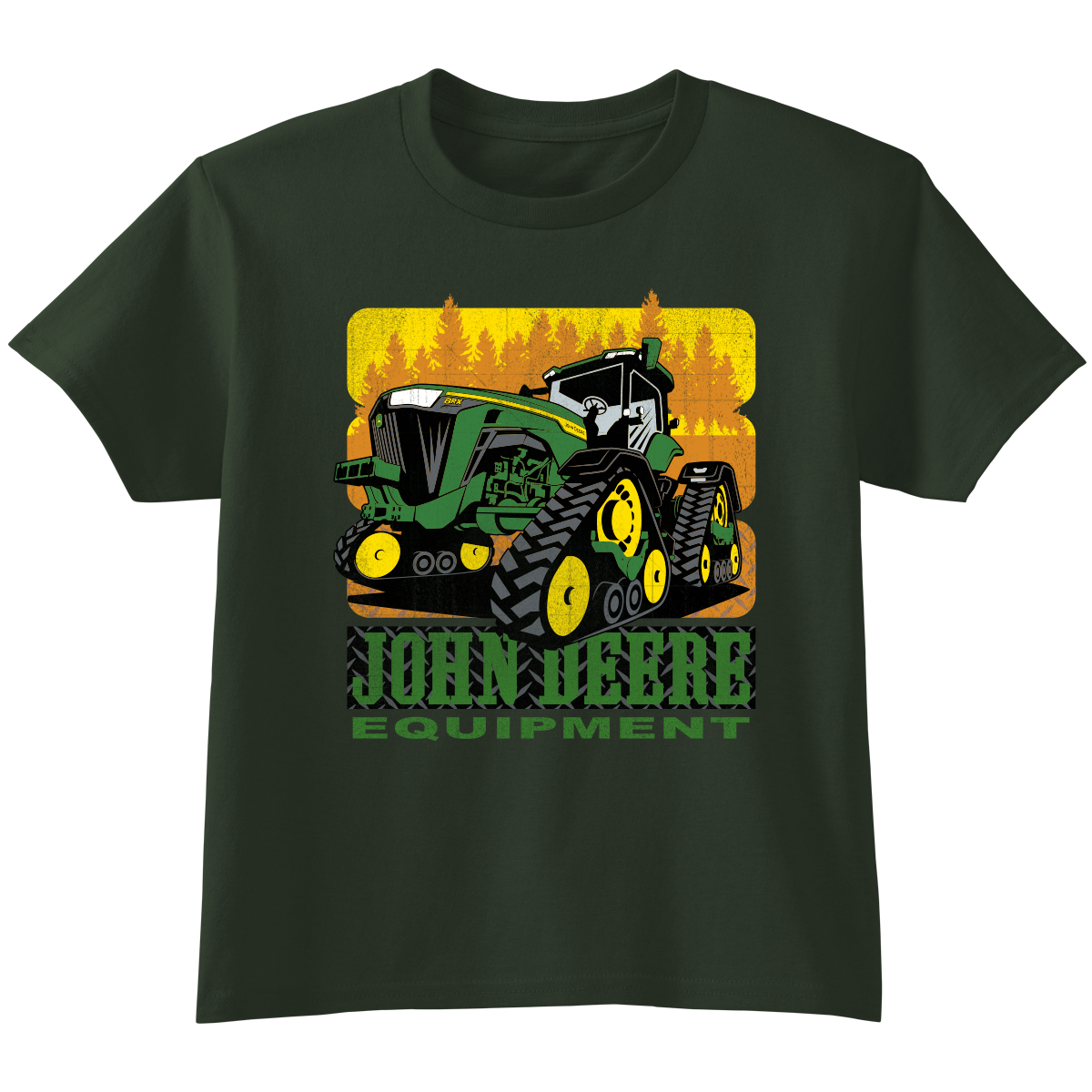 DĚTSKÉ TRIČKO JOHN DEERE S PÁSOVÝM TRAKTOREM, OLIVOVĚ ZELENÉ